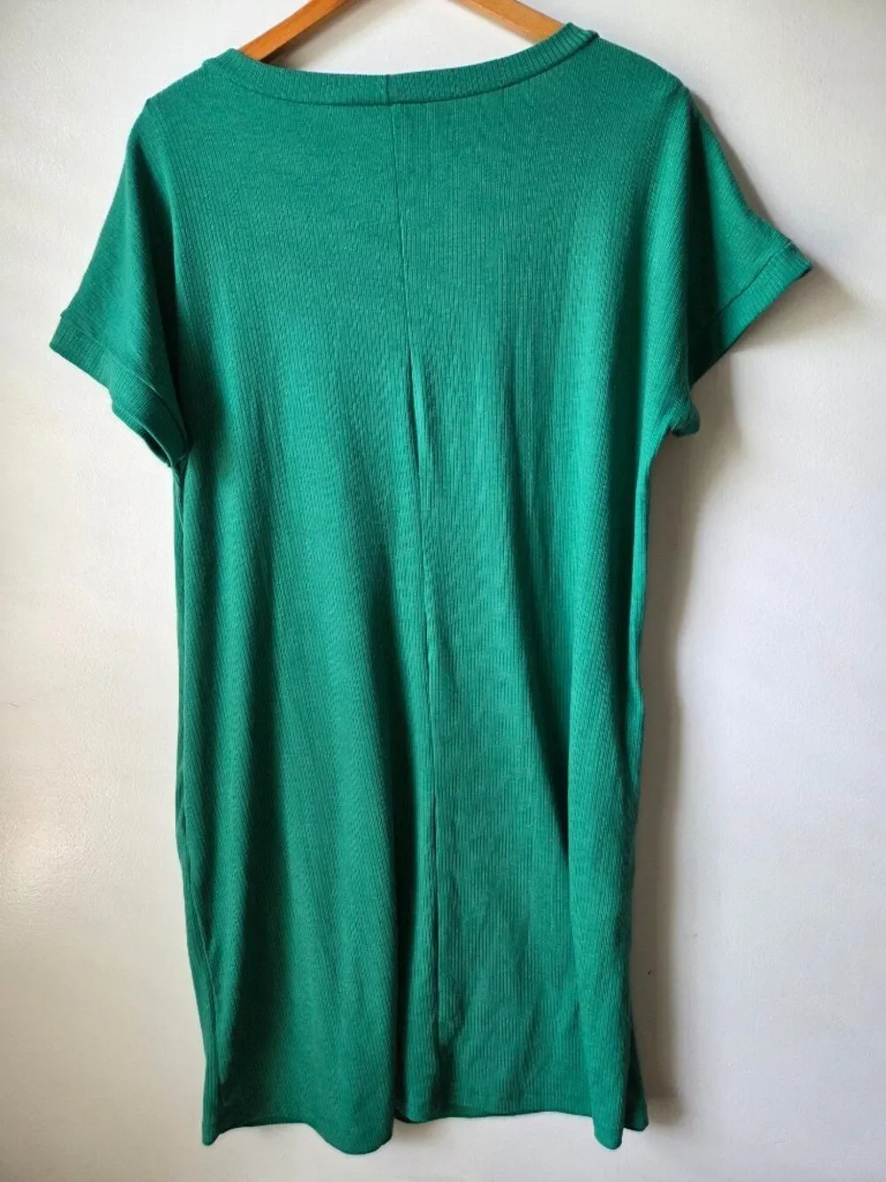 EUC STACCATO GREEN CAP SLEEVES RIBBED T SHIRT DRESS SHORT SZ L